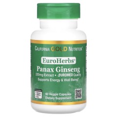 California Gold Nutrition, EuroHerbs, экстракт женьшеня обыкновенного, качество Euromed, 250 мг, 60 растительных капсул